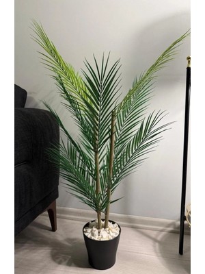 Bahçem Dekoratif Yapay Yapraklı Areka Palmiye Ağacı Plastik Saksılı 3 Gövde 90CM