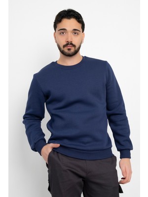 Basic Baskısız 3 Iplik Unisex Cepsiz Düz Sweatshirt Yuvarlak Yaka Sweat