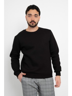 Basic Baskısız 3 Iplik Unisex Cepsiz Düz Sweatshirt Yuvarlak Yaka Sweat
