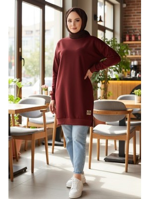 İlkimay.com Armalı Yırtmaç Detay Tunik 1665 - Bordo