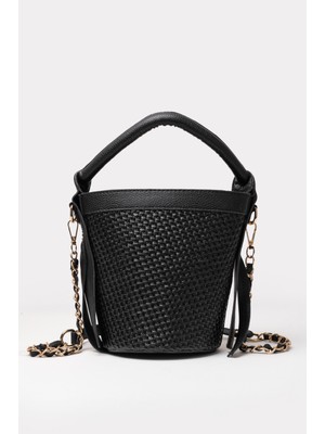 Icone Hasır Kova El Omuz Çantası Siyah