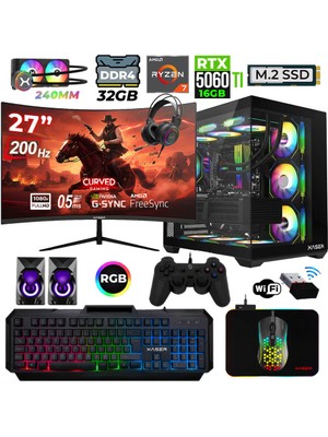 Xaser Helmet X50 Ryzen 7 5700X 32GB Ram 1tb M.2 Nvme SSD 16GB RTX5060 Ti Sıvı Soğutmalı 27" 200Hz Oyuncu Tavsiye Sistem