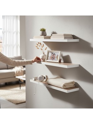 SürLaz 3'lü Duvar Rafı Banyo Mutfak Rafı 45 cm Uçan Raf Dekoratif Raf