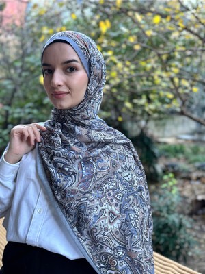 Shalby Tesettür Gerbera Desen Pamuk Soft Şal Füme