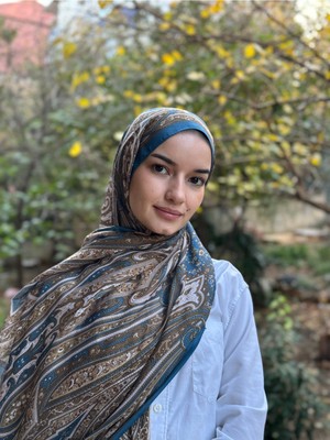 Shalby Tesettür Gardenia Desen Pamuk Soft Şal Petrol