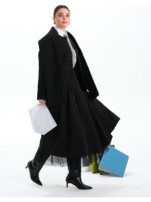 LC Waikiki Modest Siyah Beli Lastikli Poplin Kloş Etek