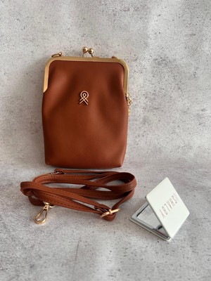 Shalby Taba Gold Detaylı Kadın Çanta I Vintage Tasarım I 3 Gözlü Şık Model ve Makyaj Aynası