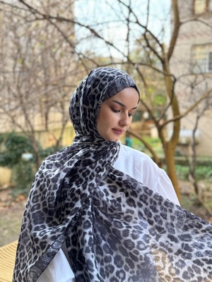 Shalby Etnik Leopar Desenli Soft Pamuklu Şal Gri