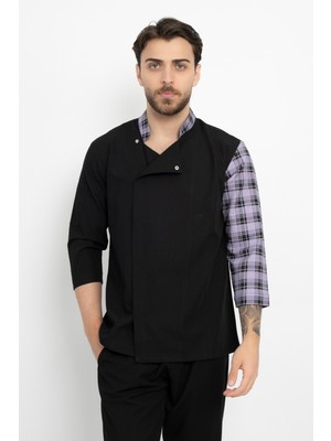 Lila Ekose Desenli Aşçı Şef Ceket Aşçı Uniforma (Chef Ceket) Personel Kıyafeti