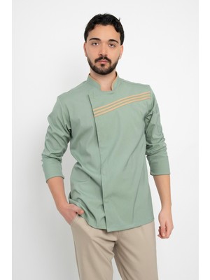 Çağla ve Bej Garnili Şef Ceket Aşçı Uniforma (Chef Ceket) Personel Kıyafeti