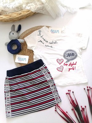 Genel Hello Yaldızlı Kalptişört&etek 2'li Takım Beyaz - 3-4 Yaş