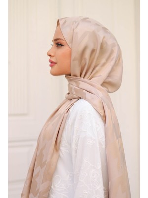 Shalby Tesettür Ipeksi Pamuk Jakar Büyük Kazayağı Desenli Şal Açık Vizon