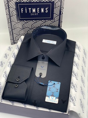 Fitmens Klasik Uzun Kol Gold Saten Cepsiz Hediye Kutulu Erkek Gömlek FS-003308 - Siyah