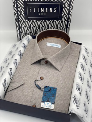 Fitmens Klasik Kısa Kol Keten Cotton Hediye Kutulu Erkek Gömlek FS-003624 - Bej