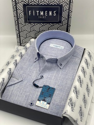 Fitmens Klasik Kısa Kol Keten Yaka Düğmeli Hediye Kutulu Erkek Gömlek FS-003626 - Açık Mavi