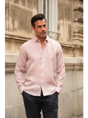 Fitmens Slim Fit Uzun Kol %100 Keten Nefes Alabilen Kumaştan Hediye Kutulu Erkek Gömlek FS-004170 - Bej
