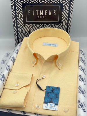 Fitmens Klasik Uzun Kol Pamuklu Yaka Düğmeli Hediye Kutulu Kolay Ütülenebilir Erkek Gömlek FS-003897 - Sarı