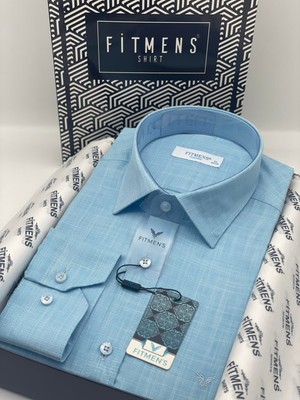 Fitmens Klasik Uzun Kol Cepsiz Keten Yaka Alttan Düğmeli Hediye Kutulu Erkek Gömlek FS-003686 - Turkuaz
