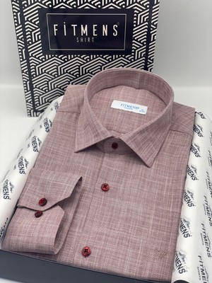Fitmens Klasik Uzun Kol Cepsiz Keten Yaka Alttan Düğmeli Hediye Kutulu Erkek Gömlek FS-003686 - Koyu Bordo