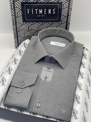 Fitmens Klasik Uzun Kol Kare Armür Desenli Hediye Kutulu Erkek Gömlek FS-002151 - Siyah Beyaz