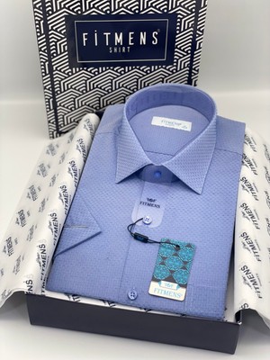 Fitmens Klasik Kısa Kol Armürlü Hediye Kutulu Erkek Gömlek FS-004163 - Saks Mavi