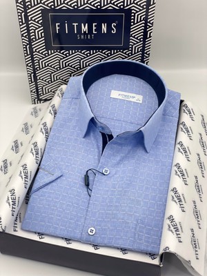 Fitmens Klasik Kısa Kol Balıksırtı Kareli Hediye Kutulu Erkek Gömlek FS-004154 - Mavi