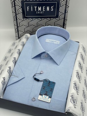 Fitmens Klasik Kısa Kol Keten Cotton Hediye Kutulu Erkek Gömlek FS-003624 - Açık Mavi
