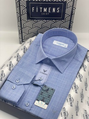 Fitmens Klasik Uzun Kol Cepsiz Keten Yaka Alttan Düğmeli Hediye Kutulu Erkek Gömlek FS-003686 - Mavi