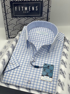 Fitmens Klasik Kısa Kol Kareli Hediye Kutulu Erkek Gömlek FS-004127 - Açık Mavi