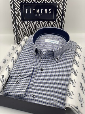Fitmens Klasik Uzun Kol Yaka Düğmeli Pöti Kareli Hediye Kutulu Erkek Gömlek FS-003774 - Gri