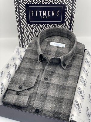 Fitmens Klasik Uzun Kol Kışlık %100 Cotton Kareli Yaka Düğmeli Hediye Kutulu Erkek Gömlek FS-003135 - Siyah