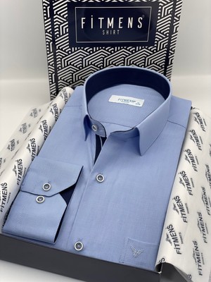 Fitmens Klasik Uzun Kol Filafil Pitikareli Swift Hediye Kutulu Erkek Gömlek FS-001263 - Mavi