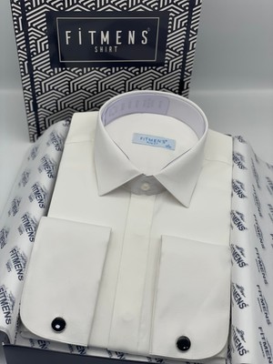 Fitmens Slim Fit Uzun Kol Gizli Düğmeli Likralı Smokin Damatlık Erkek Gömlek FS-004296 - Krem