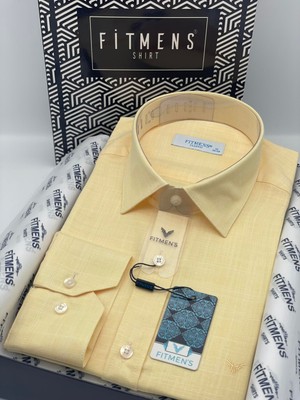 Fitmens Klasik Uzun Kol Cepsiz Keten Yaka Alttan Düğmeli Hediye Kutulu Erkek Gömlek FS-003686 - Sarı