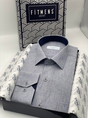 Fitmens Klasik Uzun Kol Keten Cotton Hediye Kutulu Erkek Gömlek FS-001261 - Lacivert