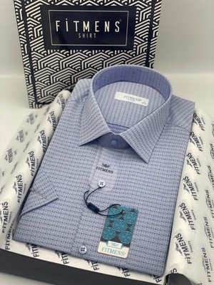 Fitmens Klasik Kısa Kol Desenli Hediye Kutulu Erkek Gömlek FS-004159 - Mavi