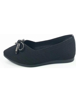 Aktaş Ayakkabı Kadın Siyah Kurdele Detaylı Içi Yumuşak Triko Babet