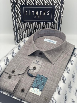 Fitmens Klasik Uzun Kol Cepsiz Keten Yaka Alttan Düğmeli Hediye Kutulu Erkek Gömlek FS-003686 - Kahverengi