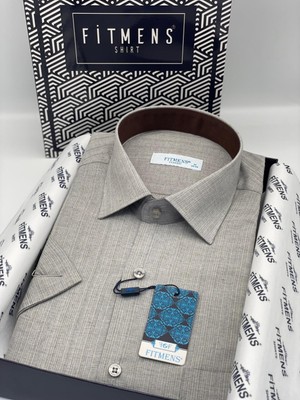 Fitmens Klasik Kısa Kol Keten Hediye Kutulu Erkek Gömlek FS-003575 - Açık Gri