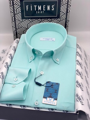 Fitmens Klasik Uzun Kol Pamuklu Yaka Düğmeli Hediye Kutulu Kolay Ütülenebilir Erkek Gömlek FS-003897 - Mint