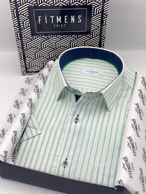 Fitmens Klasik Kısa Kol Çizgili Hediye Kutulu Erkek Gömlek FS-004166 - Yeşil