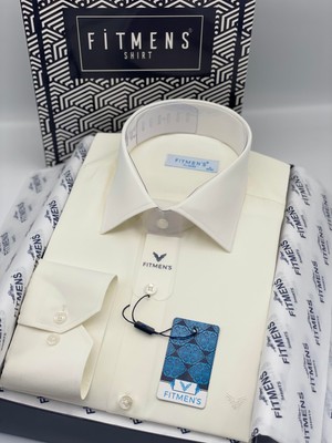 Fitmens Klasik Uzun Kol Gold Saten Cepsiz Hediye Kutulu Erkek Gömlek FS-003308 - Krem