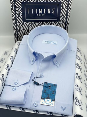 Fitmens Klasik Uzun Kol Pamuklu Yaka Düğmeli Hediye Kutulu Kolay Ütülenebilir Erkek Gömlek FS-003897 - Buz Mavi