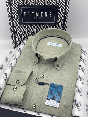 Fitmens Klasik Uzun Kol Yaka Düğmeli Cepsiz Hediye Kutulu Erkek Gömlek FS-004209 - Yeşil
