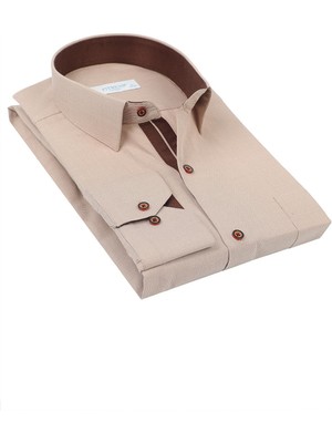 Fitmens Klasik Uzun Kol Filafil Pitikareli Swift Hediye Kutulu Erkek Gömlek FS-001263 - Bej