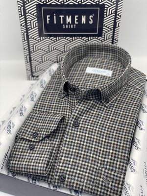 Fitmens Klasik Uzun Kol Kışlık Kareli Yaka Düğmeli %100 Cotton Hediye Kutulu Erkek Gömlek FS-003765 - Siyah
