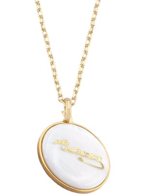 Herşey Nota Mustafa Kemal Atatürk Imza Sedefli Desen Paslanmaz Çelik Kadın Kolye