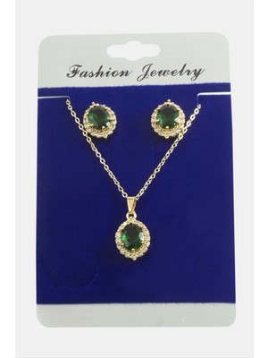 Oval Zirkon Taşlı Set Kolye
