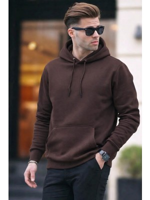 Damga Erkek Casual Kanguru Cepli Bol Kahve Sweatshirt