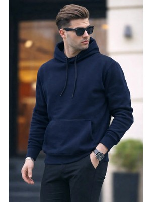 Damga Erkek Casual Kanguru Cep Bol Lacivert Sweatshirt